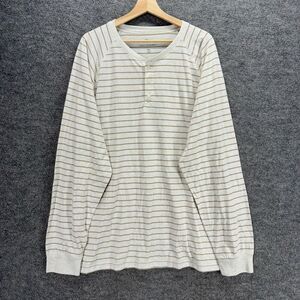 Free Assembly T-Shirt Men 3XL White Striped Long Sleeve Button Cotton Regular